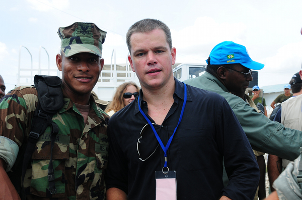 Matt Damon in Haiti. U.S. Navy photo by Mass Communication Specialist 3rd Class William S. Parker, Public domain, via Wikimedia Commons.