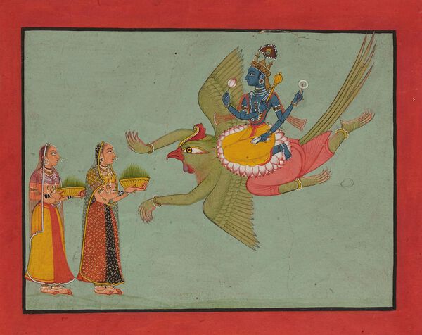Vishnu on Garuda. Unknown author, 
Public domain, via Wikimedia Commons.